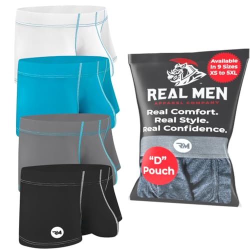Real Men Bulge Enhancing Pouch Underwear for Men - 1 or 4 Pack Nylon 3 Inches- Ice Silk Mens Boxer Briefs with Size D Pouch, D Pouch 4er-Pack - Schwarz Weiß Grau Cyan, Small von RM Real Men