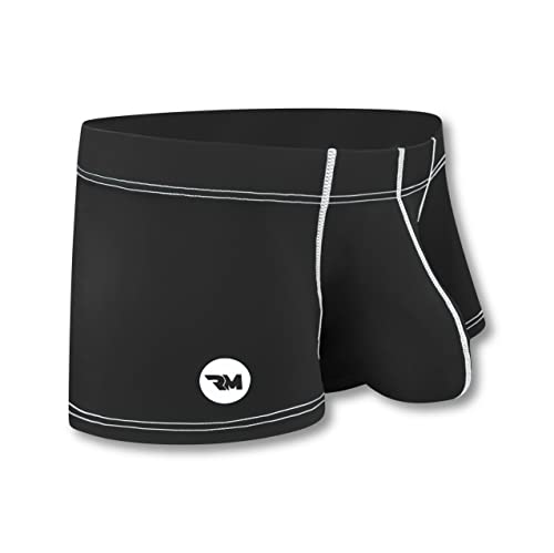 Real Men Bulge Enhancing Pouch Underwear for Men - 1 or 4 Pack Set - Ice Silk Mens Boxer Briefs with Size B & D Pouch, D-Beutel, 1 Stück, Schwarz mit weißem Stich, Medium von RM Real Men