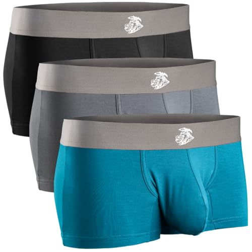 Real Men Bulge Enhancing Pouch Unterwäsche für Herren - 1, 3 und 6er Pack Set - Modal Boxershorts ABCD Pouch, B Pouch 7,6 cm 3er-Pack - Schwarz Blau Grau, X-Small von RM Real Men