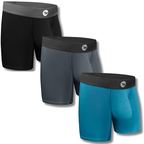 Real Men Bulge Enhancing Pouch Unterwäsche für Herren – 1 oder 3er Pack Set – Modal Boxershorts A, B oder D Pouch, B Pouch 17,8 cm 3er-Pack - Schwarz Blau Grau, X-Small von RM Real Men