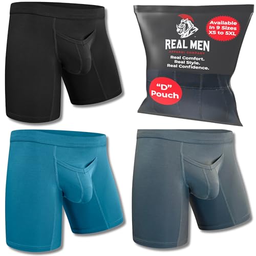 Real Men Bulge Enhancing Pouch Unterwäsche für Herren - 1 oder 3er Pack Set - Modal Boxershorts ABCD Pouch, D-Beutel, 17,8 cm, 3er-Pack, Schwarz, Cyan, Grau, Small von RM Real Men