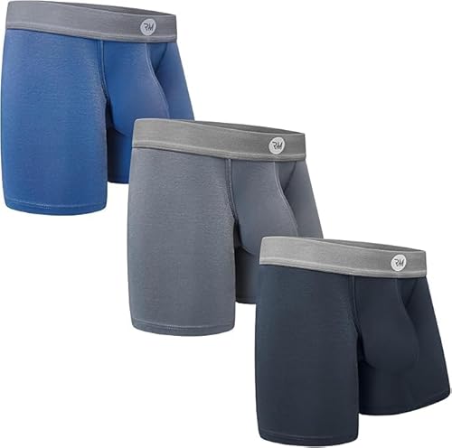 Real Men Bulge Enhancing Pouch Unterwäsche für Herren - 1 oder 3er Pack Set - Modal Boxershorts ABCD Pouch, B Pouch 17,8 cm, 3er-Pack, Marineblau, Dunkelgrau, Schwarz, Medium von RM Real Men