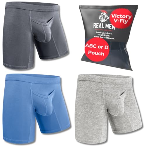 Real Men Bulge Enhancing Pouch Unterwäsche für Herren - 1 oder 3er Pack Set - Modal Boxershorts ABCD Pouch, B Pouch 3er Pack 17,8 cm Blue Slate Heather Grey, Large von RM Real Men