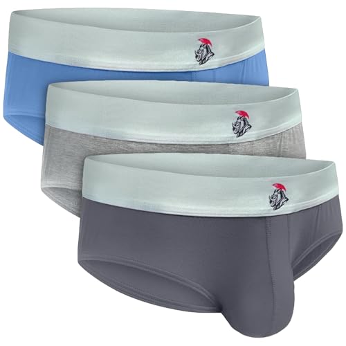 Real Men Bulge Enhancing Pouch Unterwäsche für Herren - 1 oder 3er Pack Set - Modal Boxershorts ABCD Pouch, C Pouch 3er Pack Blue Gunmetal Grey Heather Grey, Medium von RM Real Men