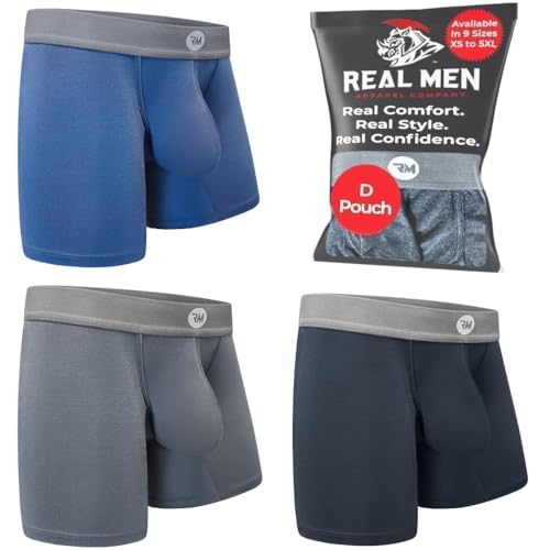RM Real Men Real Men Bulge Enhancing Pouch Unterwäsche für Herren - 1 oder 3er Pack Set - Modal Boxershorts ABCD Pouch, D-Beutel, 17,8 cm, 3er-Pack, Marineblau, Dunkelgrau, Schwarz, Large von RM Real Men