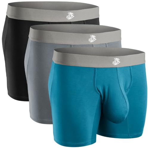 Real Men Bulge Enhancing Pouch Unterwäsche für Herren - 1 oder 3er Pack Set - Modal Boxershorts mit Größe D Beutel, D-Beutel, 17,8 cm, 3 Stück, Schwarz, Blau, Grau, Medium von RM Real Men
