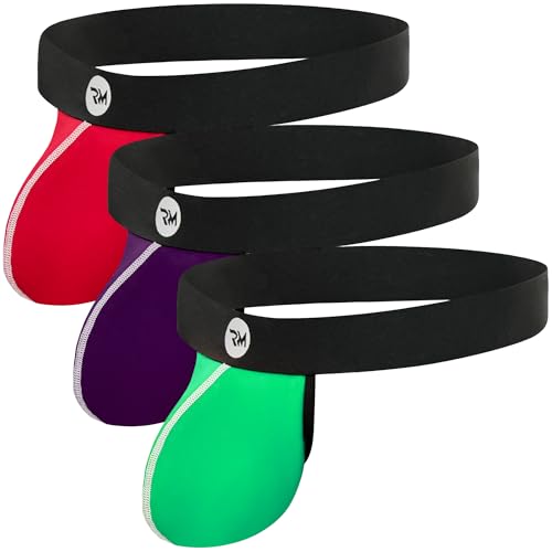 Real Men Lift Pouch Jock Strap 1 oder 3er Pack - Vasektomie Unterstützung Unterwäsche - Athletic Supporter, 3er-Pack, Rot/Grün/Violett, Medium von RM Real Men