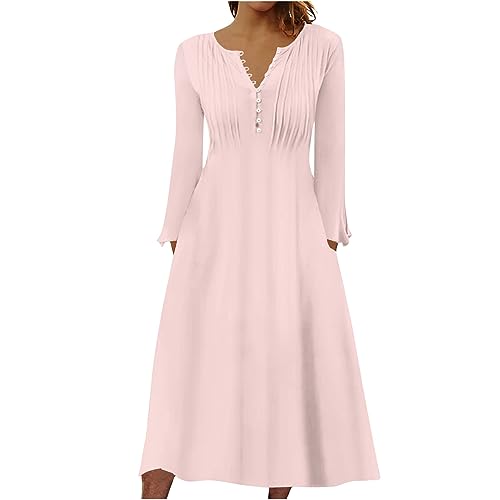 2 In 1 Sommerkleid Damen, Sommerkleid Lang Sweatkleid Damen Maxikleid Einfarbiges Trompetenärmel Abiballkleid Swing Freizeitkleid Kleid Curvy Damen Sommer Weißes Kleid Damen(Rosa,L) von RMBLYfeiye