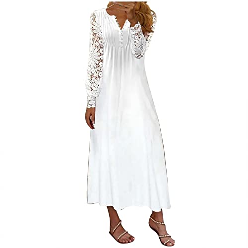 20Er Jahre Kleid Piratenkostüm Damen Kleider Lang Blumen Bedruckt Spitzenärmel Maxikleid Vintage Boho Kleid Knopfleiste Basic Strandkleid Langarm Abschlusskleid Tunika Kleid Hemdkleid Dress Weiß Xl von RMBLYfeiye