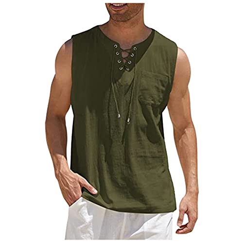 Arbeits T-Shirt Herren Herren Hemd Slim Fit Langarm Langarmshirt Herren Reverskragen Einfarbig Knopfleiste Henley Shirt Ärmellos Sommerhemd Locker Tank Top T Shirt Weiß (Grün, L) von RMBLYfeiye