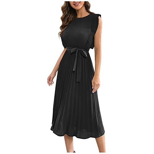 Ballkleider Damen V-Ausschnitt Einfarbiges Plissiertes Abendkleid Mit Gürtel Hohe Taille Kurzarm Tunika Kleid Tailliert Elegant Maxikleid Puffärmel Cocktailkleid Abendkleider Elegant Für Hochzeit von RMBLYfeiye