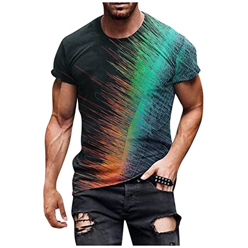 Basic Tshirt Herren Grüne Poloshirts Schwarzes Hemd Rundhals Sterne Druck Muskelshirts Kurzarm Slim Fit Sport Shirts Stretch Funktionsshirt Haiwaii Hemd (Cyan, 5XL) von RMBLYfeiye