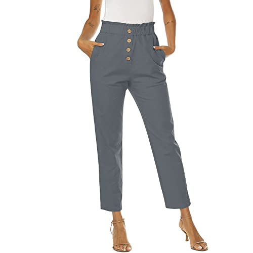 Bequeme Hose Damen 7/8 Hosen Damen Sommer Hosenanzã¼Ge Fã¼R Damen Einfarbiges Knopfleiste 7/8 Hosen Mit Taschen Baumwoll Leinen Locker Chino Hose Leicht Stoffhose Baggy Jeans (Dunkelgrau Xxl) von RMBLYfeiye