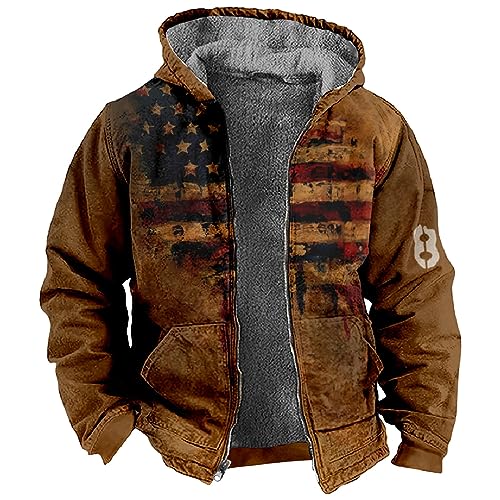 Bikerjacke Herren Tactical Jacke Herren Flanell Jacke Herren Revers Usa Flaggendruck Fleecejacke Mit Taschen Fleece Futter Thermo Winterjacke Mit Reißverschluss Windbreaker Herren (Ginger, 5Xl) von RMBLYfeiye