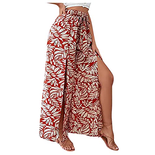 Damen Hosen Sommer Sporthose Lang Damen Damenhosen Kurzgrößen Stretch High Waist Blumen Bedruckt Reha Hose Mit Schlitz A Linien Tunnelzug Palazzo Hose Damen Cargohose von RMBLYfeiye