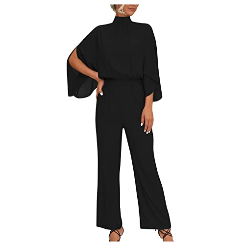 Damen Overall Elegant Jumpsuit Damen Elegant Langarm Latzhose Pink Damen Rollkragen Fledermausärmel Jumpsuit Hosenanzug Festlich Hochzeit Tailliert Tunika Jumpsuit Sexy Hosenanzug Latzhose Schwarz von RMBLYfeiye