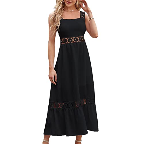 Festliche Kleider für Damen Glitzer Kleid Kleid weißess V-Ausschnitt Einfarbiges Stickerei Abendkleid Plissiertes Swing Kleid gerippt Kurzarm Strandkleid (Schwarz, S) von RMBLYfeiye