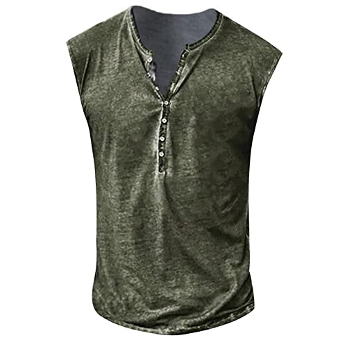 Fitness Shirt Herren Gym Hawaii Hemd Langarm Herren Poloshirt V-Ausschnitt Musterdruck Henley Shirt Ärmellos Knopfleiste Regular Fit Muskelshirts Tank Top Bodybuilding Herren T-Shirt (Minzgrün, XL) von RMBLYfeiye