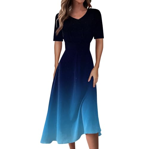 Gebetskleidung Für Frauen Charleston Kleider Damen Grünes Kleid Farbverlauf V-Ausschnitt Abendkleid Lang Elegant Abschlusskleid A Linien Sommerkleid Kurzarm von RMBLYfeiye