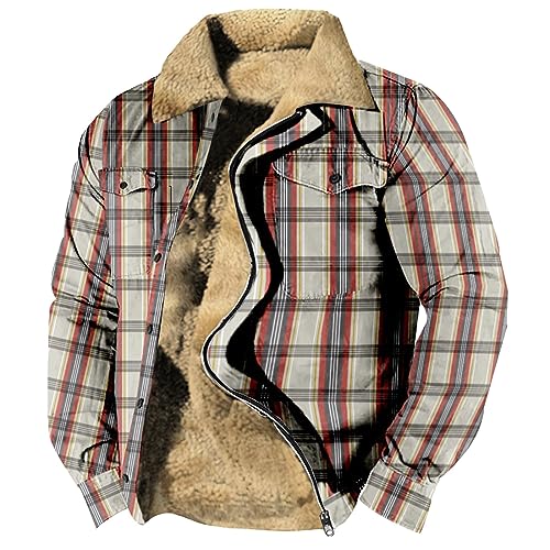 Gefütterte Jacke Herren Revers Vintage Druck Fleecejacke Mit Taschen Fleece Futter Thermo Winterjacke Mit Reißverschluss Decken Hybrid Jacke Casual Holzfäller Jacke Outdoor Jacke Für Männer von RMBLYfeiye