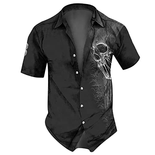 Henley Shirt Herren Langarm Hemd Herren Schwarz Herren T Shirt Reverskragen Ethnic Druck Henley Shirt Knopfleiste Totenkopf Shirt Trachtenhemd Tshirt Männer (Schwarz, XXL) von RMBLYfeiye