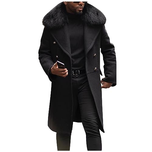 Herren Jacke Winter Herren Mantel Kurz Winter Parka Jacke Herren Einfarbiges Zweireiher Trenchcoat Mit Taschen Revers Plüsch Strickmantel Thermo Winterparka Buseiness Mantel Herren Jacken (Schwarz, M) von RMBLYfeiye