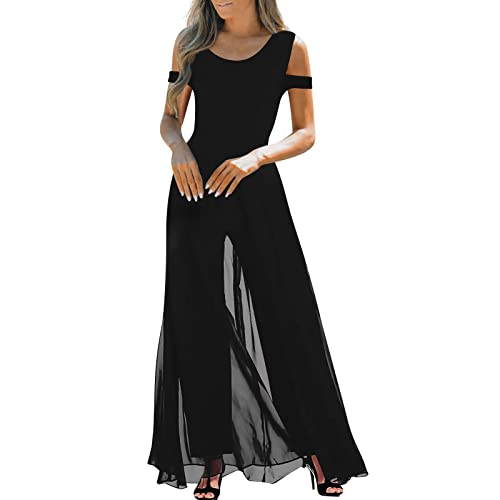 Jumpsuit Damen Kurz Hosenanzug Elegant 2 Teilig Tier Jumpsuit Erwachsene Rundhals Schulterfrei Jumpsuit Elegant Für Hochzeit Hohe Taille Mesh Cover Jumpsuit Mit Geradem Bein Latzhose Clown Schwarz S von RMBLYfeiye