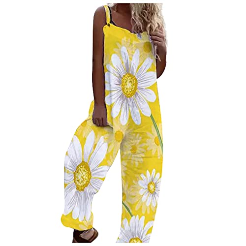 Jumpsuit Damen Lang U-Ausschnitt Vintage Blumen Bedruckt Sommer Jumpsuit Mit Taschen Spaghetti Ärmellos Overall Weites Bein Latzhose Rückenfrei Arbeitslatzhose Boho Jumpsuit Hawaii Jumpsuit von RMBLYfeiye