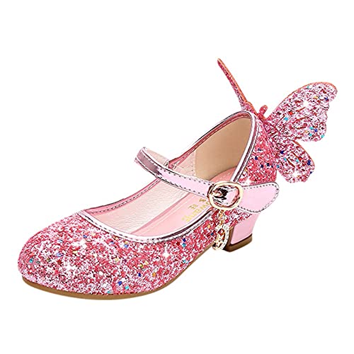 Kinder Mädchen Schmetterling Schuhe mit Absatz High Heel Kristall Schuhe Partei Glitzer Pailletten Prinzessin Sandalen Festliche Schuhe Karneval Fasching Kostüm Zubehör von RMBLYfeiye