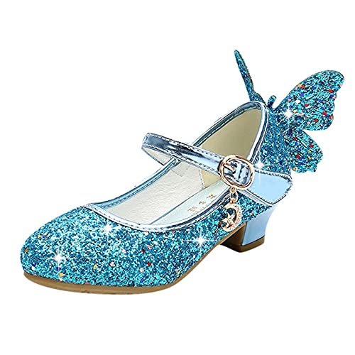 Kinder Mädchen Schmetterling Schuhe mit Absatz High Heel Kristall Schuhe Partei Glitzer Pailletten Prinzessin Sandalen Festliche Schuhe Karneval Fasching Kostüm Zubehör von RMBLYfeiye