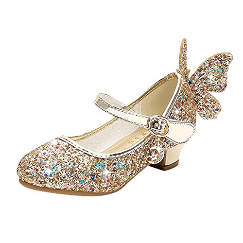 Kinder Mädchen Schmetterling Schuhe mit Absatz High Heel Kristall Schuhe Partei Glitzer Pailletten Prinzessin Sandalen Festliche Schuhe Karneval Fasching Kostüm Zubehör von RMBLYfeiye