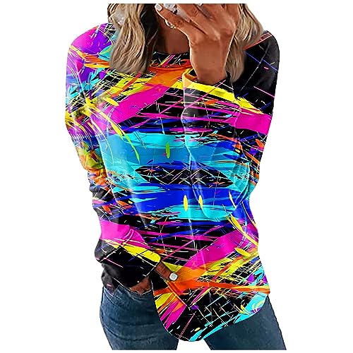 Longbluse Damen Sommer Sport Top Damen T Shirt Damen Kurzarm Rundhals Retro Musterdruck Langarmshirt Gerippter Ärmel Locker Pullover Regular Fit Herbst Oberteile Cardigan Damen (Pink, XXL) von RMBLYfeiye