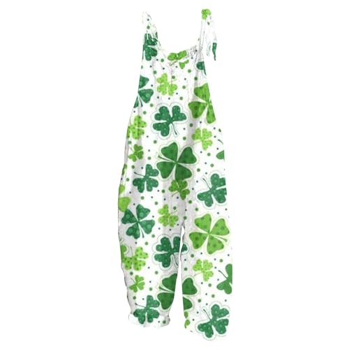 Onesie Kostüm Oranger Overall Damen Schwarzer Jumpsuit Eng Kleeblatt Druck St Patricks Day Kuschelig Romper Wide Leg Strampler Racerback Latzhose Ärmelloser Playsuit Minzgrün L von RMBLYfeiye