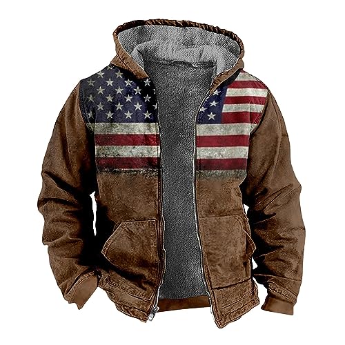 Oversized Hoodie Herren Jacke Herren Herbst Herren Jacke Herbst Revers Usa Flaggendruck Fleecejacke Mit Taschen Fleece Futter Thermo Winterjacke Mit Reißverschluss Bomberjacke Herren Herbst Blau 7Xl von RMBLYfeiye