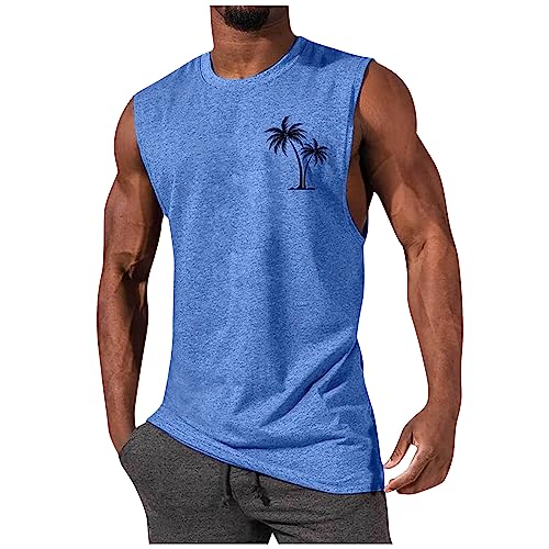 Polo Shirts Männer Weißes Hemd Herren Kurzarm Leinenhemd Rundhals Palm Druck Funktionsshirt Ärmellos Bodybuilding Tank Top Muskelshirts Fitness Trägershirt Basic Gym Top Langarmshirt Blau 4XL von RMBLYfeiye