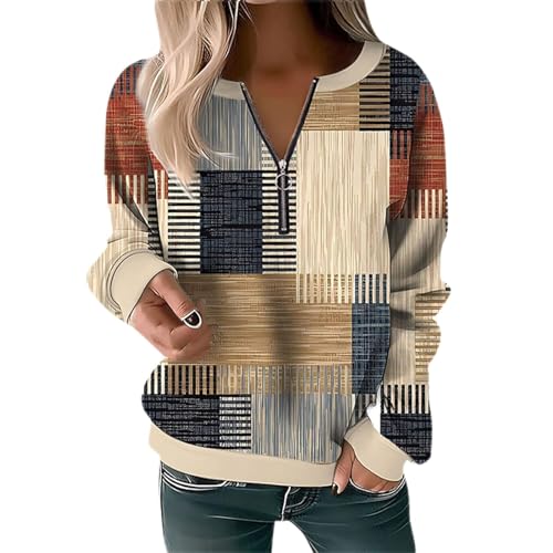 RMBLYfeiye 1/4 Zip Pullover Damen Blumen Bedruckt Aesthetic Shirt Y2k Pullover Mit Reißverschluss Langarm Herbst Longshirt Basic Musselin Bluse Trachtenbluse Lustige Pullover Für Frauen von RMBLYfeiye