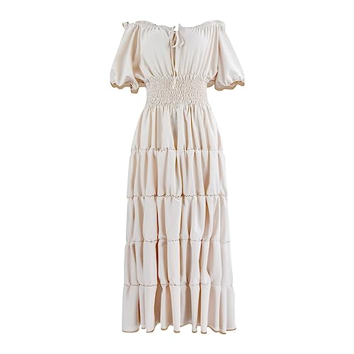 RMBLYfeiye 60Er Jahre Kleider Damen Grünes Langes Kleid Damen Kleidung 1920Er Kleider Damen Rockabilly Kleider Piratin Kostüm Gothic Kleid Sommerkleid Weißes (Beige, M) von RMBLYfeiye