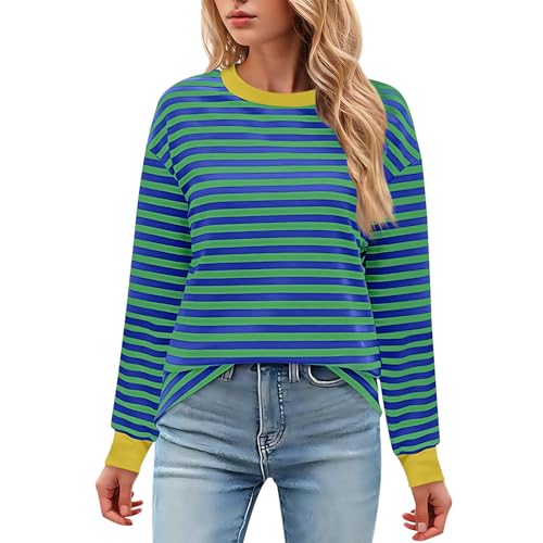 RMBLYfeiye Pullover Damen Fleecepullover Zip Up Hoodie Oversized Sweatshirt Women Gestreift Blau Pullunder von RMBLYfeiye