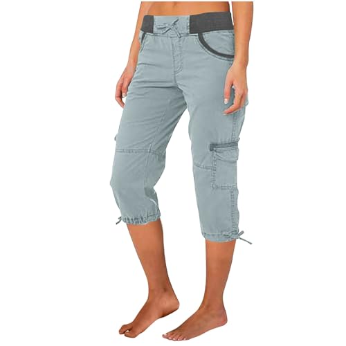 RMBLYfeiye Arbeitshose Damen Sport Leggings Kurz Sweathose Elastische Taille Stretch 3/4 Hose High Waist Einfarbiges Dreiviertel Mit Taschen Jeans von RMBLYfeiye