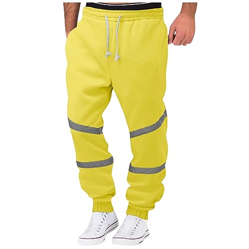 RMBLYfeiye Arbeitshosen Regenhose Kurze Jogginghose Herren Neon Sweatpants Baggy Cargohose Tunnelzug Elastische Taille Trainingshose Stretch Sporthose Anzughose Herren Schwarz (Gelb, XL) von RMBLYfeiye