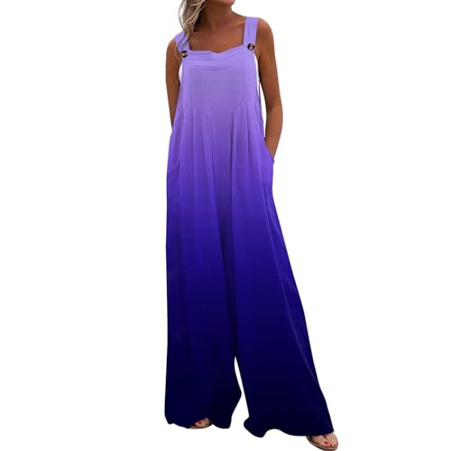 RMBLYfeiye Arbeitslatzhose Damen Krümelmonster Kostüm Jumpsuit Damen Sommer Sexy Farbverlauf Spaghetti Jumpsuit Mit Taschen Ärmelloser Overall Festlich Hosenanzug Damen Hosenanzug (Dark Purple, L) von RMBLYfeiye