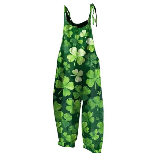 RMBLYfeiye Blaue Latzhose Damen Ski Overall Winter Tier Onesie Erwachsene Kleeblatt Druck St Patricks Day Kostüm Spaghetti Jumpsuit Wide Leg Playsuit Ärmelloser Rot von RMBLYfeiye
