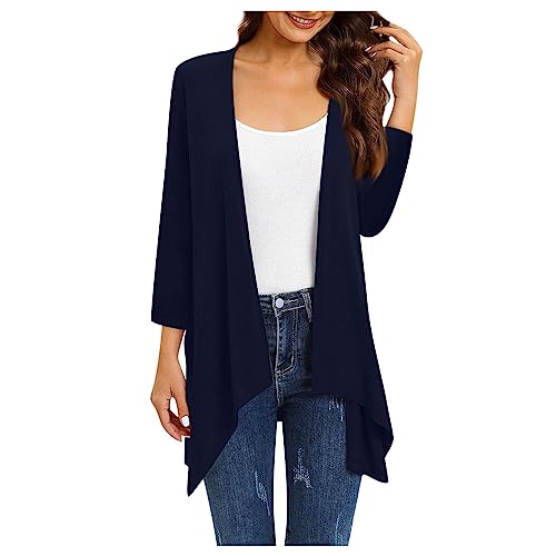 RMBLYfeiye Blazer Damen Elegant Warme Strickjacke Kimono Lang Einfarbiges Offener Vorderseite Leicht 3/4 Ärmel Cardigan Kurz von RMBLYfeiye