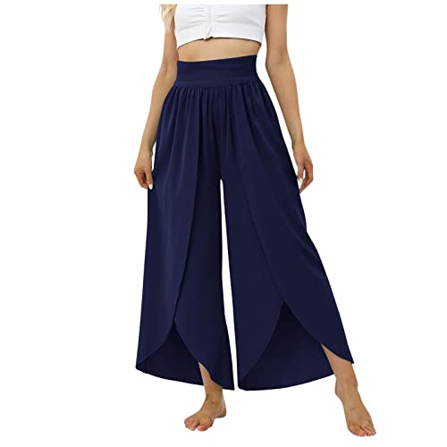 RMBLYfeiye Cargohose Damen Baggy Weite Hose Damen Jeans Damen High Waist Paperbag Waist Einfarbiges Unregelmäßiger Saum Haremshose Elastische Taille Bauchweg Hose Damen Cargohose (Dunkelblau, 3XL) von RMBLYfeiye