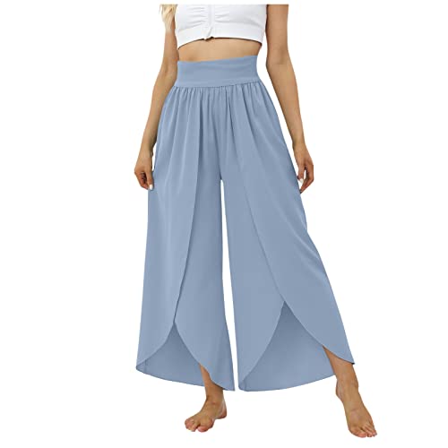 RMBLYfeiye Chino Damen Hose Schwarze Hose Damen Hosen Damen Elegant Paperbag Waist Einfarbiges Unregelmäßiger Saum Haremshose Elastische Taille Bauchweg Hose Hosen Damen (Blau, S) von RMBLYfeiye