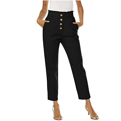 RMBLYfeiye Chino Hose Damen Stretch Damenhose Schwarz Elegant Kleid Mit Hose Drunter Einfarbiges Knopfleiste 7/8 Hosen Mit Taschen Locker Chino Hose Leicht Stoffhose Softshellhose Damen (Schwarz XL) von RMBLYfeiye