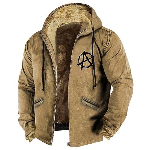 RMBLYfeiye College Jacke Herren Trachten Jacken Herren Steppjacke Herren Winter Tattoo Druck Gefütterte Jacke Mit Reißverschluss Fleece Futter Sweatjacke Mit Kapuze Weste Herren (Gelb, 5Xl) von RMBLYfeiye