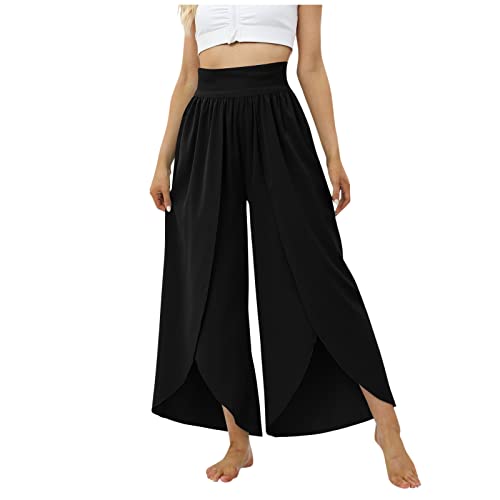 RMBLYfeiye Damen Baggy Hose Cargo Hosen Frauen Kargo Hosen Frauen Paperbag Waist Einfarbiges Unregelmäßiger Saum Haremshose Elastische Taille Bauchweg Hose Wanderhose Damen (Schwarz, L) von RMBLYfeiye