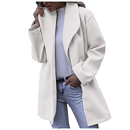 RMBLYfeiye Damen Einfarbig Wollmantel Revers Winterjacke Frauen Outwear Mittellanger Mantel Elegant Schlank Mantel klassischer Female Trenchcoat Warme Winter Langarm Slim Fit Elegant Übergangsjacke von RMBLYfeiye