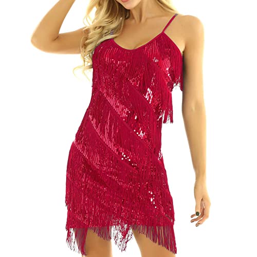 RMBLYfeiye Damen Kleider Sommer Kleid Für Hochzeitsgäste Sommerkleid Leicht Spaghetti Quasten 192Er Flapper Glitzer Langes von RMBLYfeiye